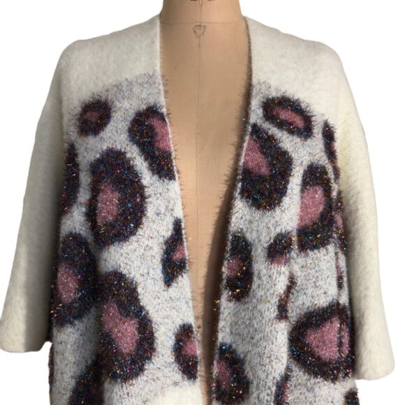 Anthropologie Kenzie Leopard Shimmer wrap open front  Sweater Cardigan. NWOT - Picture 8 of 16